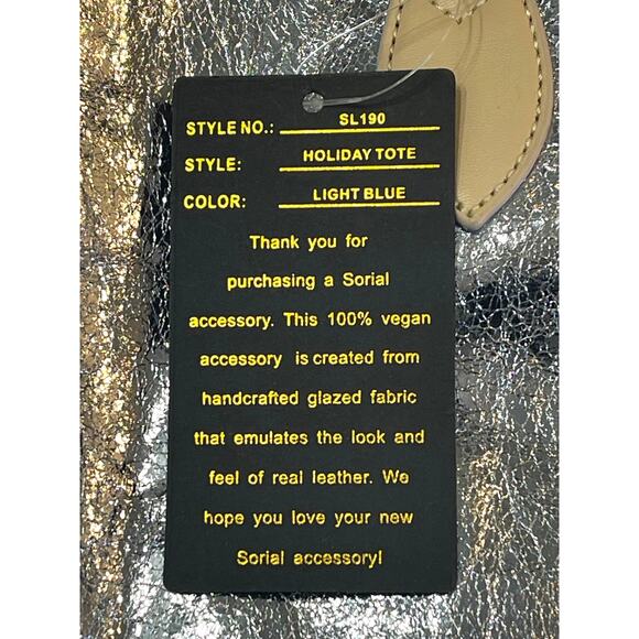 Sorial Holiday Tote Light Blue Vegan Leather Metallic Glazed Shopper Bag NWT - Picture 4 of 9